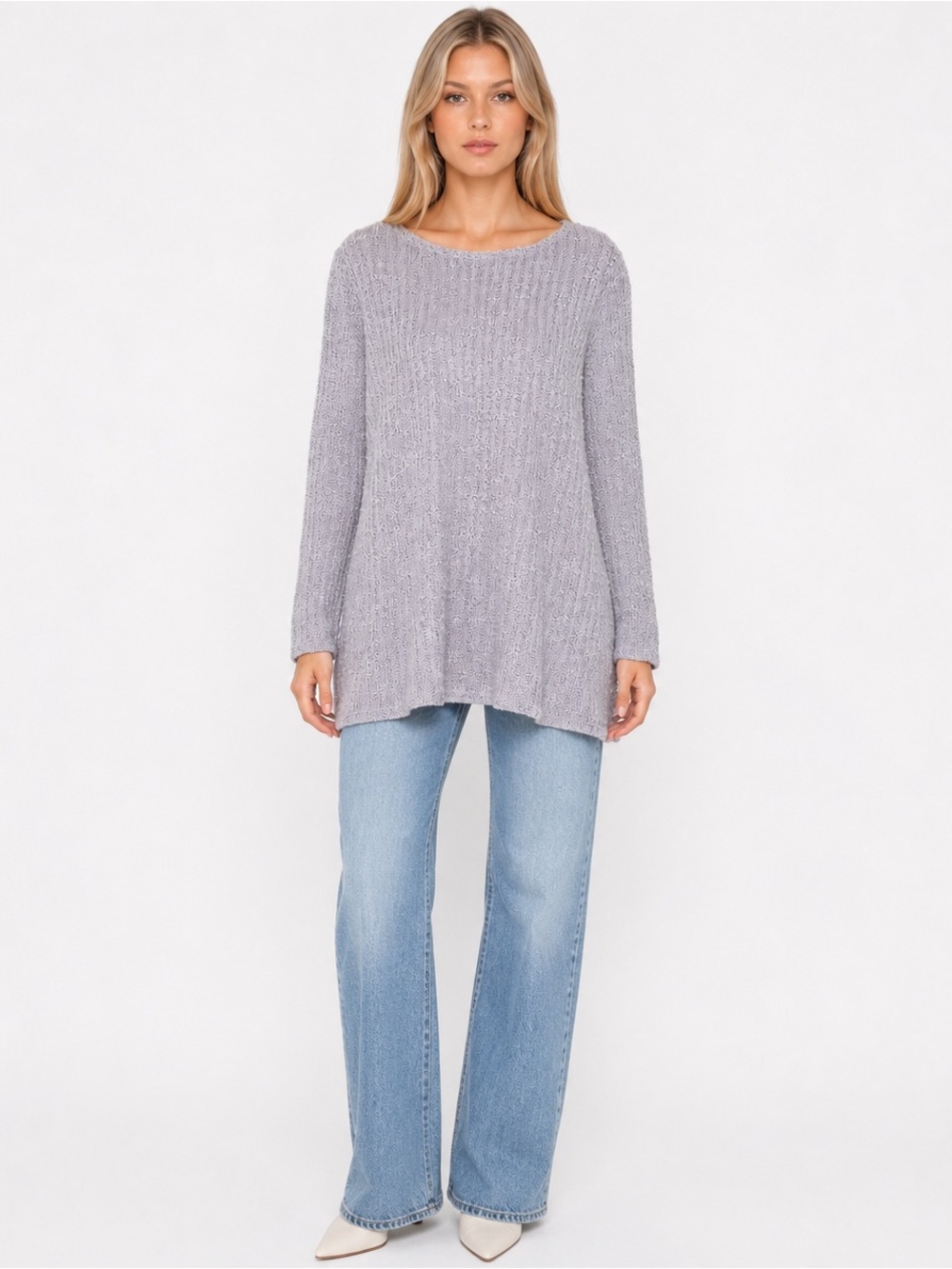 cut loose Lavender Textured Knit Sweater Linen Cotton Blend Medium Relaxed Top